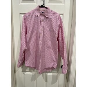 Vineyard Vines Button-Down Shirt Men's Size M Pink 100% Cotton Plaid Collared
